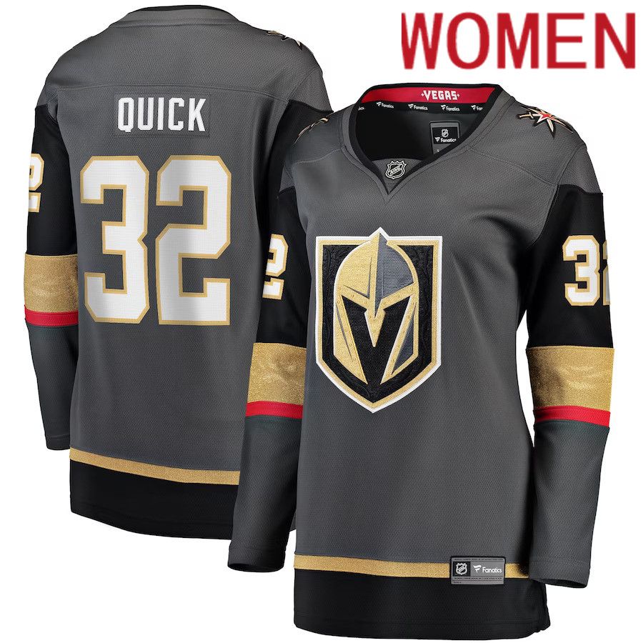 Women Vegas Golden Knights #32 Jonathan Quick Fanatics Branded Gray Home Breakaway NHL Jersey